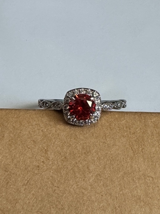 Jewelry - Red Orange Halo Pendant Ring Size 9